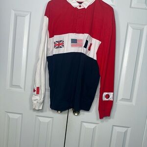 PacSun Red and Navy Flag Patch Shirt